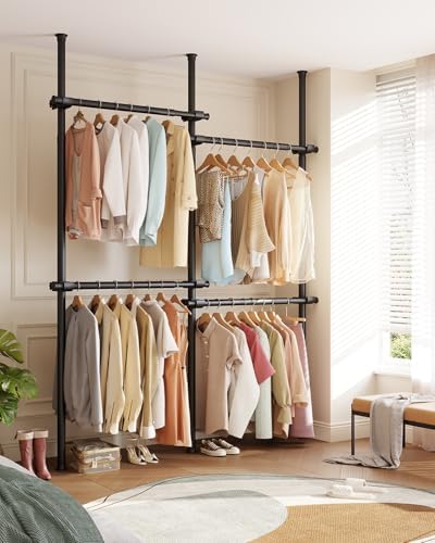 floor to ceiling clothes rack, heavy-duty telescopic garment shown in use