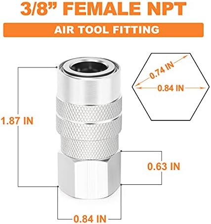 gasher 12pcs 3/8-inch female industrial coupler,1/4 basic flow, side view