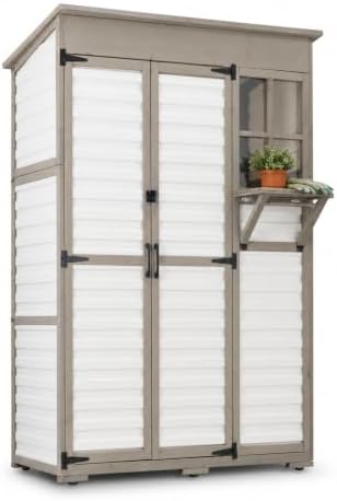 large outdoor storage cabinet with dual-zone shelves, garden, main product view