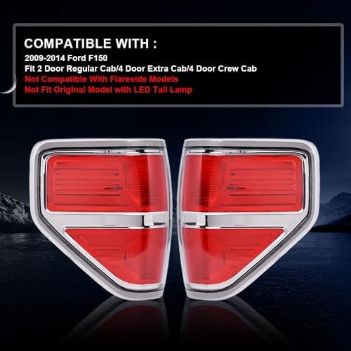 PIT66 Tail Lights Fit Ford F150 2009 2010 2011 2012 2013 2014 | Tail Lights,Compatible with Ford F150 2009 2010 2011 2012 2013 2014 Rear Brake Lamps Assembly Left&Right Red Lens
