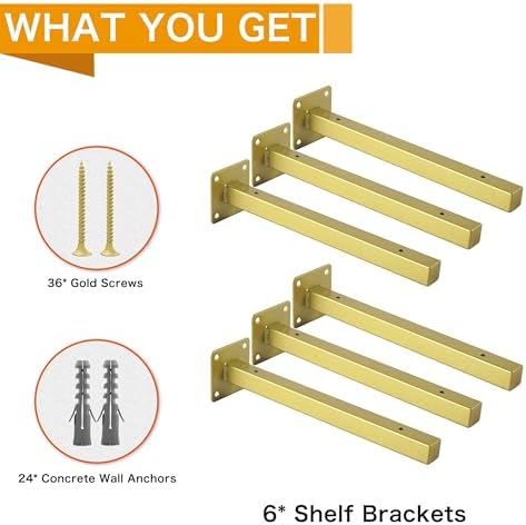 ezydecor 6 pcs gold shelf brackets heavy duty, package contents