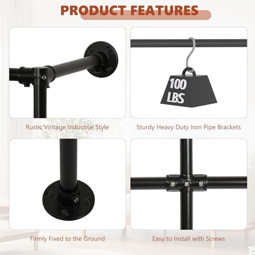 kelixu 76.4" industrial pipe clothing rack for wall, side view