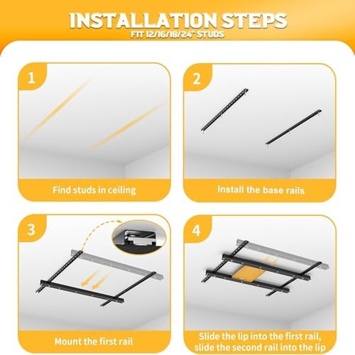 walmann overhead tote storage rails system, garage ceiling, package contents