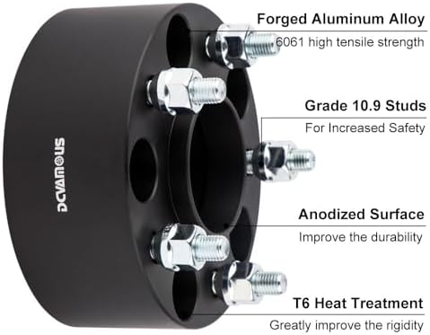 2pc Forged 5x4.75 Hubcentric Wheel Spacers 2.5 Inch Thick with 12x1.5 Studs | Compatible with Chevy-GMC 5 Lug 5x120.65 Rims for 1982-2003 Camaro, 1984-2019 Corvette, 1983-2005 Blazer, 1982-2004 S10
