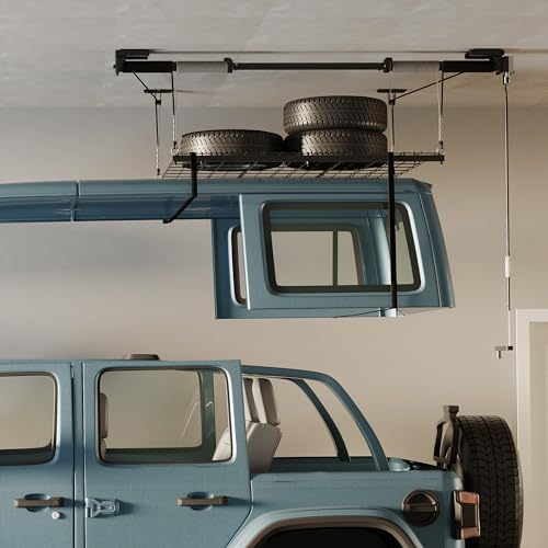 fleximounts garage ceiling lifting storage rack, 4x4 ft, front angle view