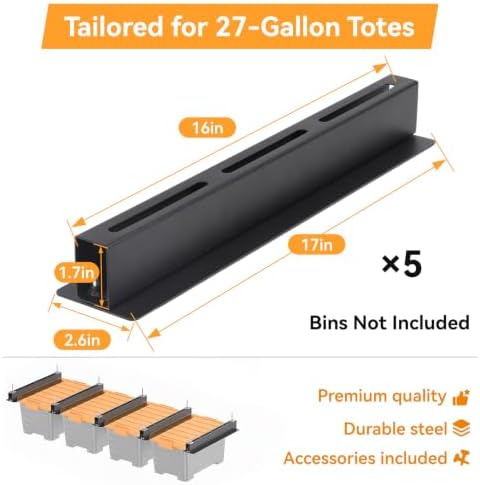 garage ceiling storage racks for 4 bins, 17" shown in use