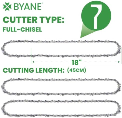 byane 18 inch chainsaw chain .325" pitch .063", side view