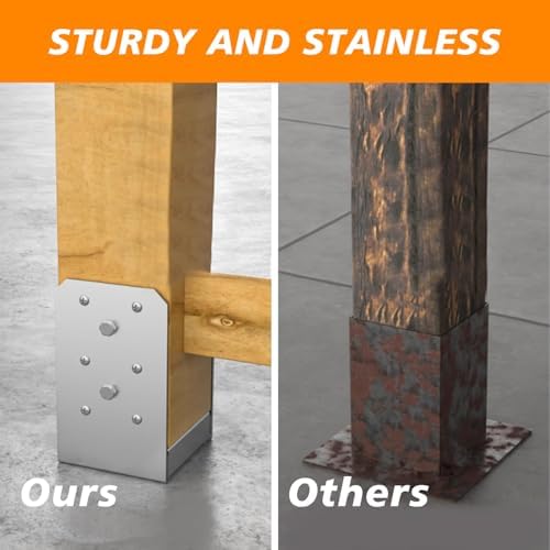 4x4 post base, 4pcs stainless steel adjustable post showing dimensions