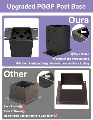 metal 4x4 post base, inner size 3.5"x3.5" post, package contents