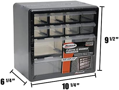 homak 12-drawer parts organizer, black, ha01012001, close-up detail