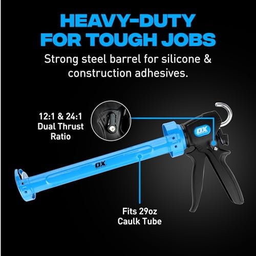 ox pro 29 oz caulking gun - heavy shown in use