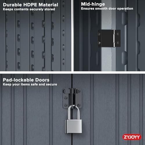 outdoor storage cabinet with 2 shelves, waterproof resin, close-up detail