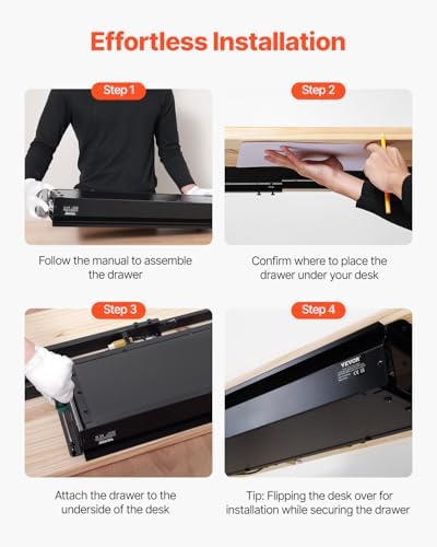 vevor under desk drawer slide out, 33inch under, front angle view