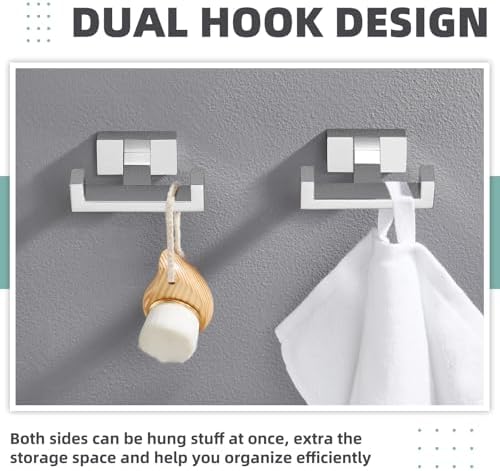 aplusee double towel hooks for bathroom, polished chrome, side view