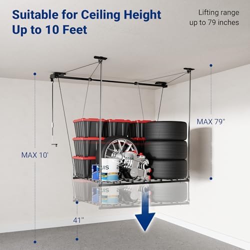 fleximounts gl1 overhead garage lifting storage rack, 4x4 showing dimensions