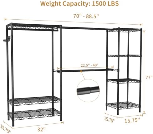 golpart heavy duty clothes rack metal wardrobe with, side view