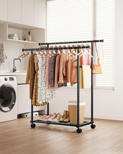 sakugi double rods clothes rack - metal clothing, front angle view