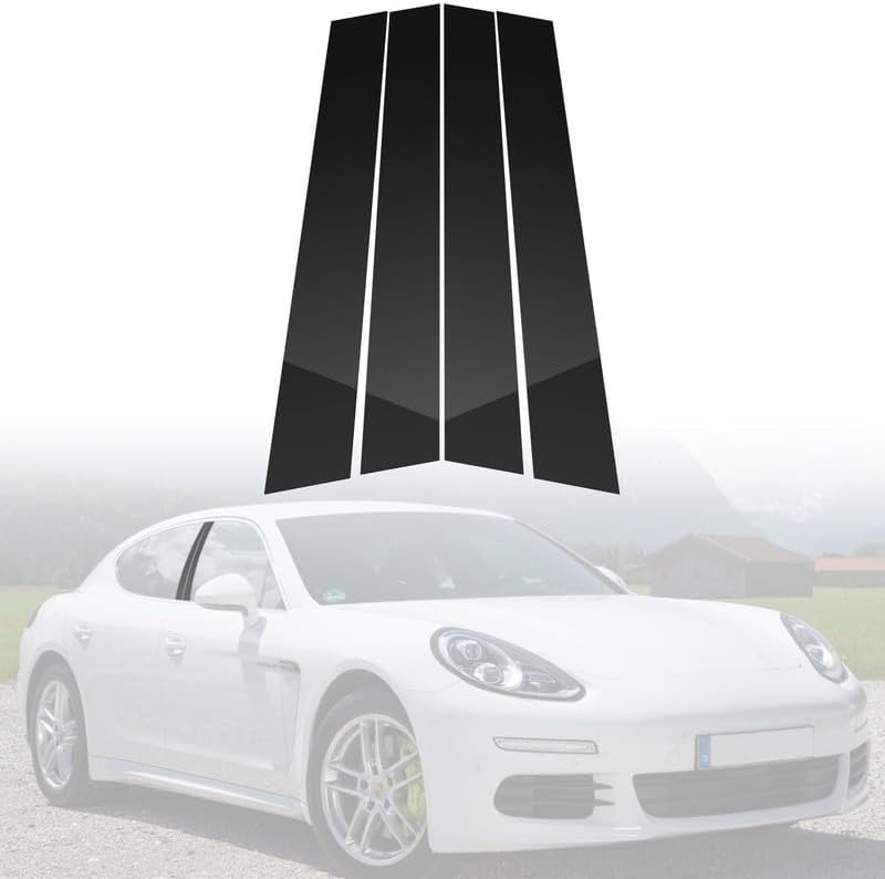 BASIKER Fit for 2010-2016 Porsche Panamera Door Pillar Trim, Door Window B Pillar Glossy Black Post Cover, Strong Toughness PC Material, Door Pillar Moldings Set
