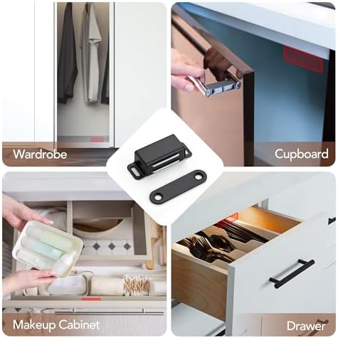 ravinte matte black magnetic door catch, black cabinet, side view