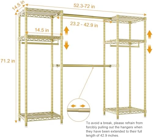 ulif e7 garment rack, heavy duty clothes storage showing dimensions