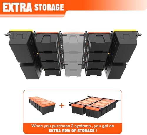 torack garage ceiling bin storage rack, overhead tote, side view