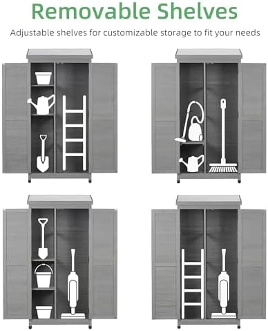 68'' outdoor storage cabinet, wooden garden tool cabinet showing dimensions