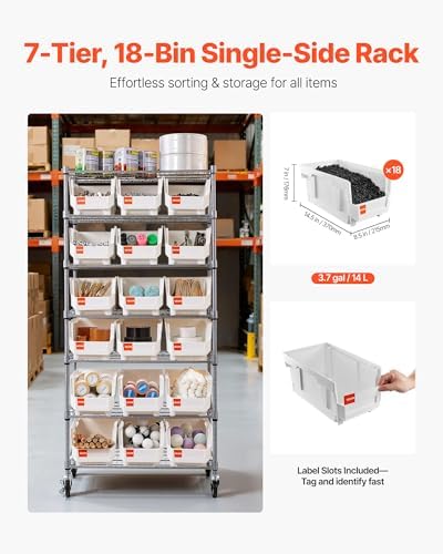 vevor 7-tier rolling bin storage rack, 18 organizer, side view