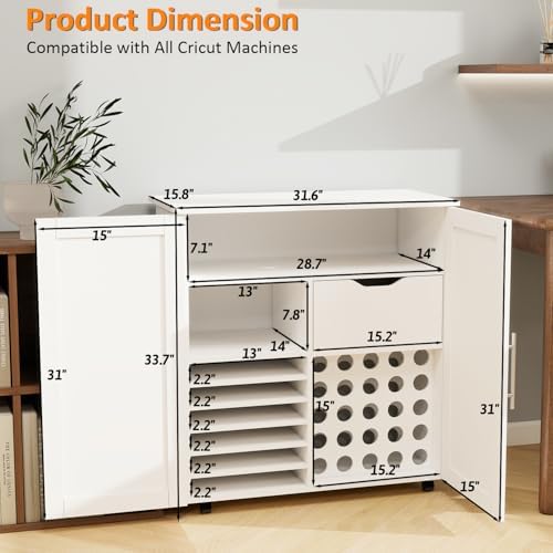 craft cart cabinet compatible with cricut for storage shown in use