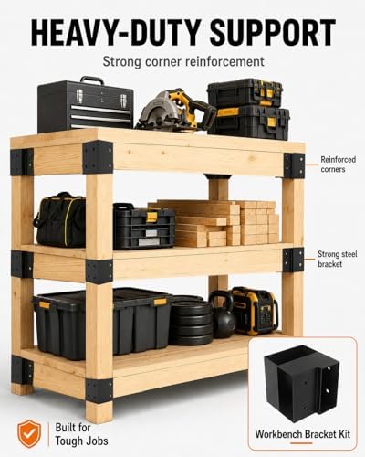 workbench bracket kit 2x4 heavy-duty steel 3-way corner, package contents