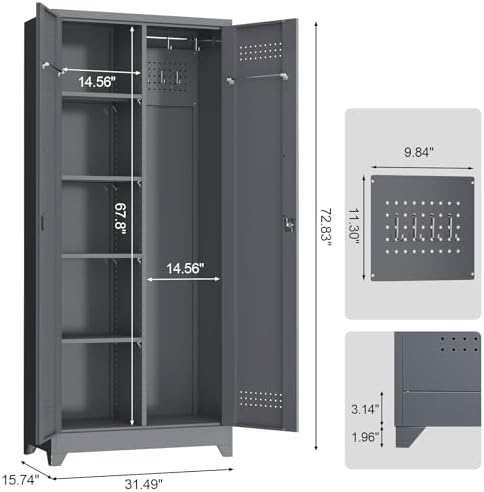 metal storage cabinet with lock,72" garage storage cabinets, close-up detail