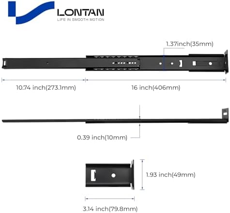 lontan 5 pcs 16 inch black center mount showing dimensions