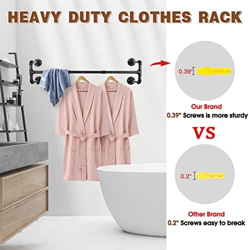 wall mounted clothes rack - 54" industrial pipe, side view