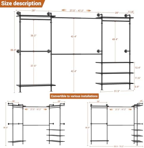 aheaplus industrial pipe clothing rack, expandable garment rack on a desk or shelf