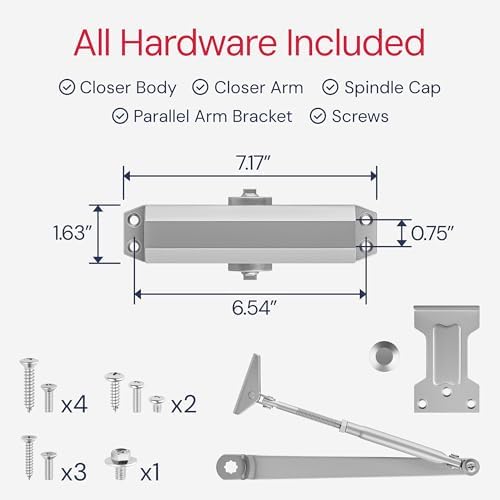 door closer for interior and light commercial door, package contents