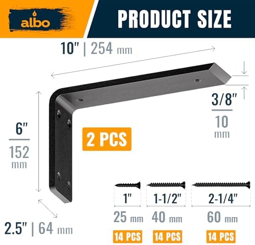 albo 10 inch countertop brackets, 2 pack heavy, close-up detail