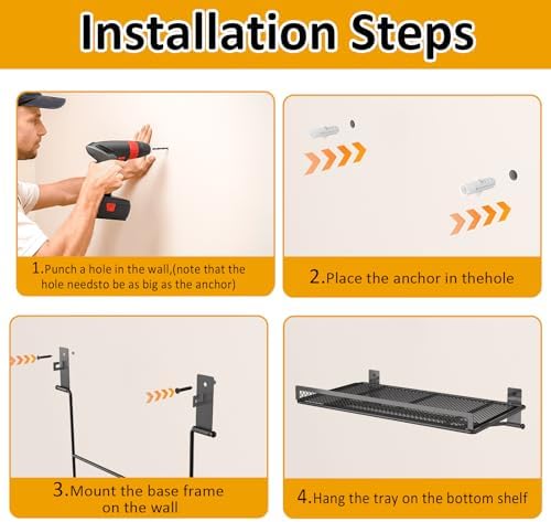 babkas 4 pack garage wall shelving,16.5" x 12.2" showing dimensions