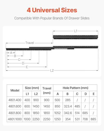 vevor undermount heavy duty drawer slides, 16 24 shown in use