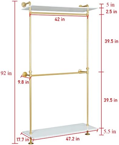 modern simple 2 tier metal and wood garment shown in use