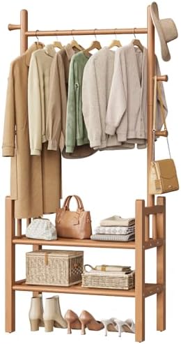 yoobure solid wood clothing rack with shelves, view 9