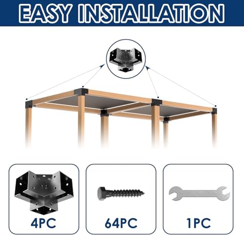 pergola bracket kit 4x4(inner 3.6"x3.6"), 4pcs 3-way right showing dimensions
