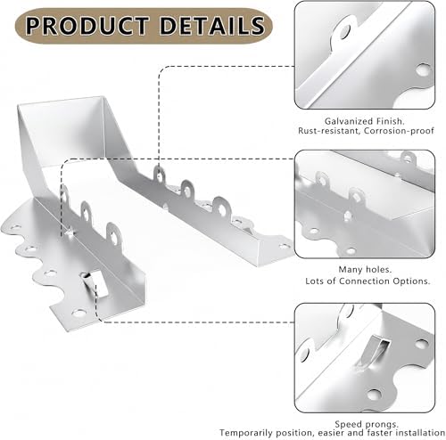 2x6 joist hangers with screws, galvanized face mount, close-up detail