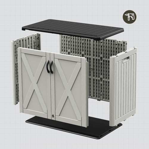 patiowell resin outdoor storage cabinet, 26 cu.ft horizontal showing dimensions