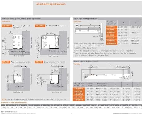15" blum tandem set of 6 drawer slides, front angle view
