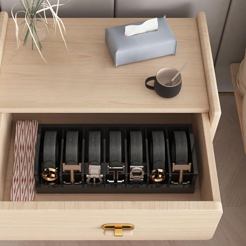 belt storage organizer box - 7 grids bamboo, close-up detail