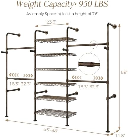 wall mounted closet system, 3-row heavy duty garment shown in use