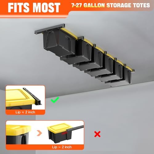 torack garage ceiling bin storage rack, overhead tote showing dimensions