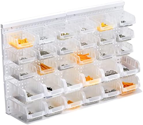 transparent garage organizer bins, 30pcs wall mounted storage on a desk or shelf