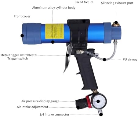 sausage silicone caulking glue gun,310ml 1/4in pneumatic glass, close-up detail