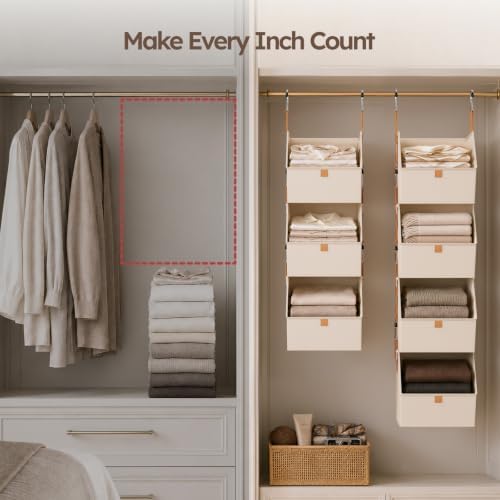 homsorout hanging closet organizer, modular 4-in-1 hanging shelves, side view