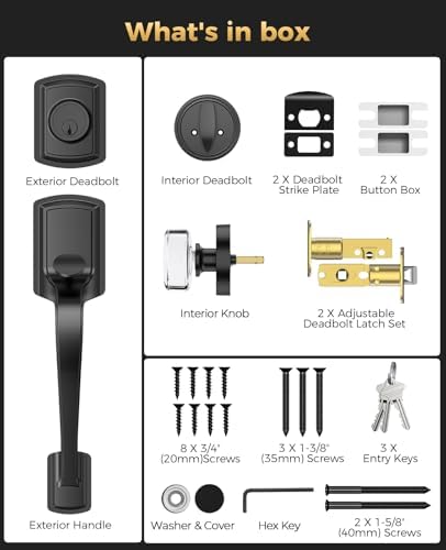 black front door handle and deadbolt set with, view 9